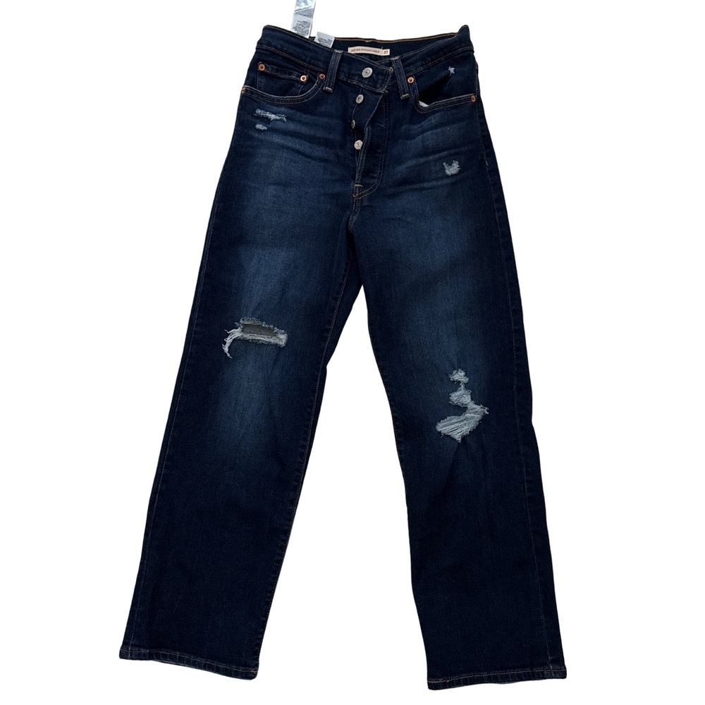 Levi’s Ribcage Straight Ankle Jeans • Size 27 • Dark Wash Distressed